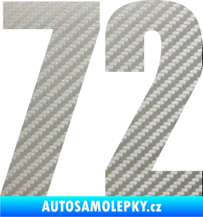 Samolepka Startovní číslo 72 typ 2   3D karbon stříbrný
