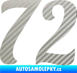 Samolepka Startovní číslo 72 typ 3   3D karbon stříbrný