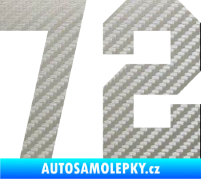 Samolepka Startovní číslo 72 3D karbon stříbrný