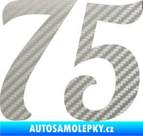 Samolepka Startovní číslo 75 typ 3   3D karbon stříbrný