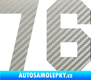 Samolepka Startovní číslo 76 3D karbon stříbrný