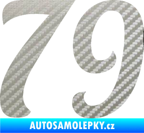Samolepka Startovní číslo 79 typ 3   3D karbon stříbrný