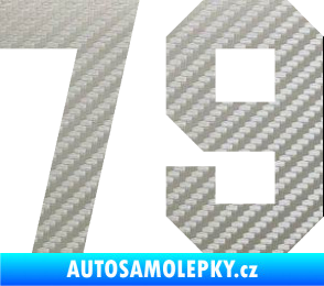 Samolepka Startovní číslo 79 3D karbon stříbrný