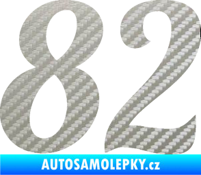 Samolepka Startovní číslo 82 typ 3   3D karbon stříbrný