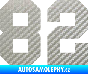 Samolepka Startovní číslo 82 3D karbon stříbrný
