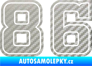 Samolepka Startovní číslo 86 typ 5 3D karbon stříbrný