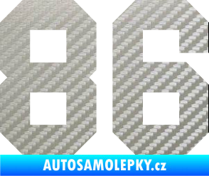 Samolepka Startovní číslo 86 3D karbon stříbrný