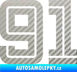 Samolepka Startovní číslo 91 typ 7 3D karbon stříbrný