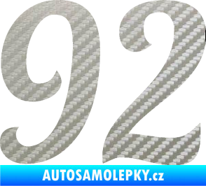 Samolepka Startovní číslo 92 typ 3   3D karbon stříbrný