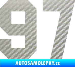 Samolepka Startovní číslo 97 3D karbon stříbrný