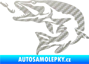 Samolepka Štika 005 levá s návnadou 3D karbon stříbrný
