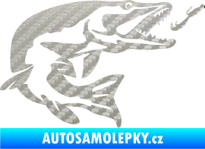 Samolepka Štika 005 pravá s návnadou 3D karbon stříbrný