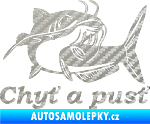 Samolepka Sumec 002 chyť a pusť pravá 3D karbon stříbrný
