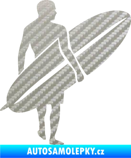 Samolepka Surfař 004 pravá 3D karbon stříbrný