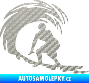 Samolepka Surfař 005 levá velké vlny 3D karbon stříbrný