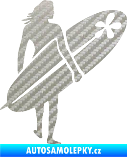 Samolepka Surfařka 003 pravá 3D karbon stříbrný