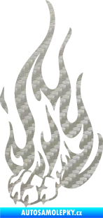Samolepka Tlapa v plamenech levá 3D karbon stříbrný