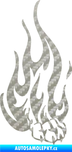 Samolepka Tlapa v plamenech pravá 3D karbon stříbrný