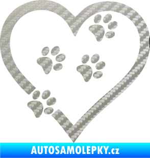 Samolepka Tlapky love 006 pravá 3D karbon stříbrný
