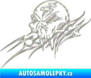 Samolepka Tribal skull levá lebka 3D karbon stříbrný