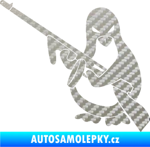 Samolepka Tučňák se samopalem levá 3D karbon stříbrný