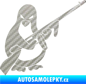 Samolepka Tučňák se samopalem pravá 3D karbon stříbrný