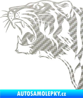 Samolepka Tygr 002 levá 3D karbon stříbrný