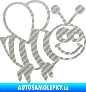 Samolepka Včela 003 pravá happy 3D karbon stříbrný