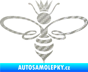 Samolepka Včela 004 královna 3D karbon stříbrný