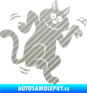 Samolepka Veselá kočka pravá 3D karbon stříbrný