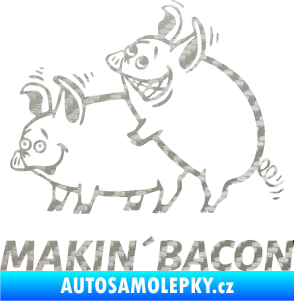 Samolepka Veselá prasátka makin bacon levá 3D karbon stříbrný