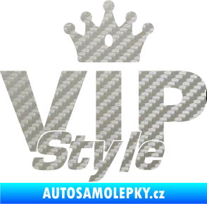 Samolepka VIP styl nápis s korunkou 3D karbon stříbrný