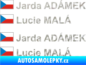 Samolepka Vlajka ČR se jménem 3D karbon stříbrný