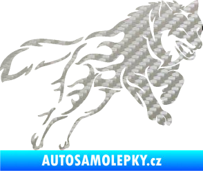 Samolepka Vlk 002 pravá 3D karbon stříbrný