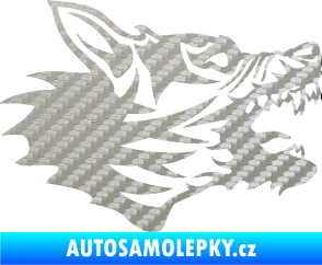 Samolepka Vlk 003 pravá 3D karbon stříbrný