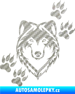 Samolepka Vlk 023 pravá 3D karbon stříbrný