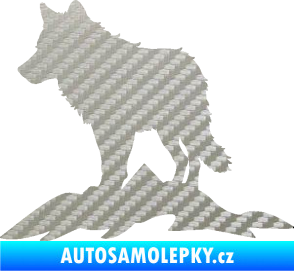 Samolepka Vlk 031 levá hory 3D karbon stříbrný