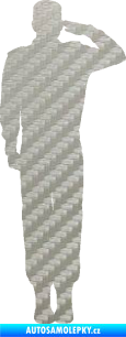 Samolepka Voják 012 pravá salutuje 3D karbon stříbrný