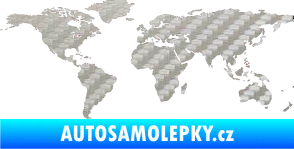Samolepka World mapa světa 3D karbon stříbrný