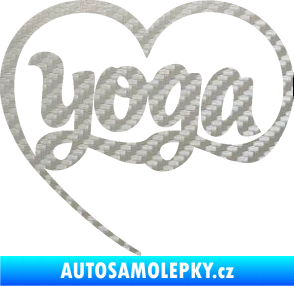 Samolepka Yoga nápis v srdíčku 3D karbon stříbrný