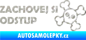 Samolepka Zachovej si odstup nápis 3D karbon stříbrný