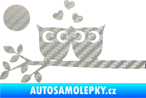Samolepka Zamilované sovy levá na větvičce 3D karbon stříbrný