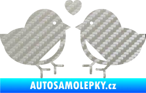 Samolepka Zamilovaní ptáčci 001 se srdíčkem 3D karbon stříbrný