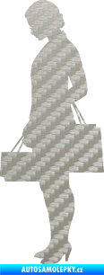 Samolepka Žena na nákupu 004 levá 3D karbon stříbrný