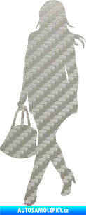 Samolepka Žena na nákupu 005 levá 3D karbon stříbrný