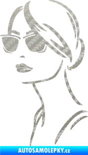 Samolepka Žena tvář 003 levá s brýlemi 3D karbon stříbrný