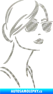 Samolepka Žena tvář 003 pravá s brýlemi 3D karbon stříbrný