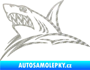 Samolepka Žralok 020 levá v moři 3D karbon stříbrný