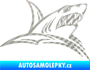 Samolepka Žralok 020 pravá v moři 3D karbon stříbrný