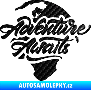 Samolepka Adventure Awaits dobrodružství čeká nápis se zeměkoulí 3D karbon černý